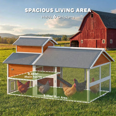 PawHut 79"L Chicken Coop with Run for 6 Chickens, Wooden Chicken House with Nesting Boxes and Pull-Out Tray