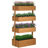 Outsunny Vertical 4 Tier Raised Garden Bed, Wooden Planter Box, Self-Draining with Bed Liner for Indoor Outdoor Flowers, Vegetables and Herbs, Orange