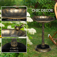 Outsunny 28" Antique Bird Bath Decorative Birdbath Bird Feeder Bowl with Planter Pedestal and Bird Statues, Bronze
