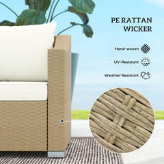 Outsunny Rattan Wicker 3 Seater Patio Couch with Cushions, 2 Throw Pillows, Outdoor Furniture Rattan Sofa, Cream White