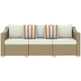 Outsunny Rattan Wicker 3 Seater Patio Couch with Cushions, 2 Throw Pillows, Outdoor Furniture Rattan Sofa, Cream White