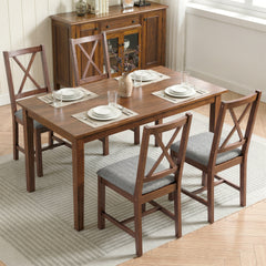 HOMCOM Set of 4 Dining Chairs, Upholstered X-Back Dining Room Chairs with Rubberwood Legs and Padded Seat for Kitchen, Walnut