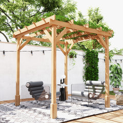 Outsunny 6.6' x 6.6' Wood Pergola, Outdoor Gazebo Grape Trellis with Stable Structure for Climbing Plant Support, Dark Brown