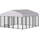 PawHut 9.8' x 9.8' x 6' Outdoor Dog Kennel, Dog Kennel Outside Run with 360° Rotating Bowls, Waterproof & UV Resistant Cover