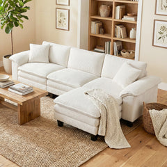 HOMCOM Sectional Sofa, L Shaped Couch with Deep Seat, Movable Ottoman and Pillow-top Armrests, Beige