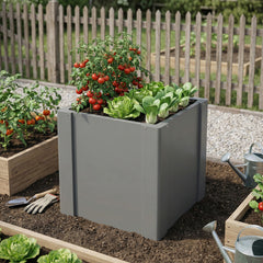 Outsunny Raised Garden Bed Galvanized Planter Box Outdoor with Gloves for Gardening Vegetables, Flower, Herb, 1.4 x 1.4 x 1.5 ft, Gray