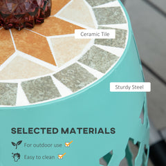 Outsunny Decorative Outdoor Stool, 12" Round Patio Side Table, Mosaic Accent Plant Stand for Garden, Balcony, Blue