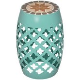 Outsunny Decorative Outdoor Stool, 12" Round Patio Side Table, Mosaic Accent Plant Stand for Garden, Balcony, Blue