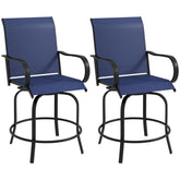 Outsunny Outdoor Bar Stools Set of 2, 360° Swivel Bar Height Chairs, 26.75" x 29.5" x 48.5", Navy Blue