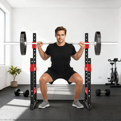 Soozier Adjustable Squat Rack, 660lbs Multi-Functional Bench Press Rack for Weight Lifting Home Gym Strength Training, Red