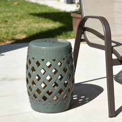 Outsunny 13" x 18" Ceramic Garden Stool with Woven Lattice Design & Glazed Strong Materials Decorative Outdoor Stool, Green