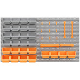 DURHAND 44 PCS Wall Mounted Pegboard Tool Organizer Rack Kit with Various Sized Storage Bins, Pegboard and Hooks, Orange