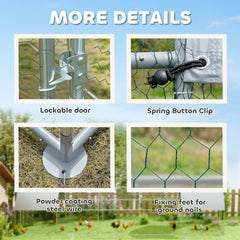PawHut Large Metal Chicken Coop with Waterproof and Anti-UV Cover for Yard, Outdoor, Duck, Rabbit, 9.2' x 31.2' x 6.5'
