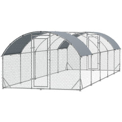 PawHut Large Metal Chicken Coop with Waterproof and Anti-UV Cover for Yard, Outdoor, Duck, Rabbit, 9.2' x 31.2' x 6.5'
