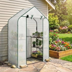 Outsunny Greenhouse for Outdoors, Portable Greenhouse with 6 Shelves, UV-Resistant PE Cover, Roll-Up Door, White