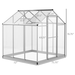 Outsunny 6' L x 6' W Walk-In Polycarbonate Greenhouse with Roof Vent for Ventilation & Rain Gutter for Winter