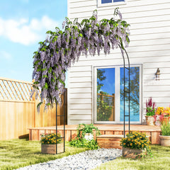 Outsunny 8 ft Steel Garden Arch, Garden Arbor Trellis with Large Base for Climbing Plants, Wedding Arch Stand, Black