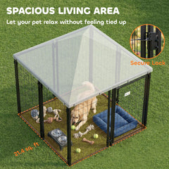 PawHut Lockable Dog House Kennel with Water-resistant Roof for Small and Medium Sized Pets, 4.7' x 4.7' x 5.1', Silver
