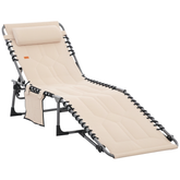 Outsunny Padded Folding Chaise Lounge Chair, Outdoor 6-Level Reclining Camping Tanning Chair with Headrest for Beach, Yard, Patio, Pool, Beige