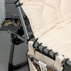 Outsunny Padded Folding Chaise Lounge Chair, Outdoor 6-Level Reclining Camping Tanning Chair with Headrest for Beach, Yard, Patio, Pool, Beige