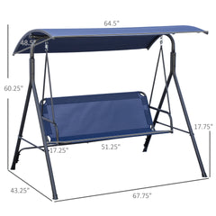 Outsunny 3-Person Porch Swing with Stand, Outdoor Swing for Patio Porch with Adjustable Tilt Canopy and Comfortable Swing Bench-Style Seat, Steel Frame, Dark Blue