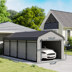 Outsunny 12' x 20' Metal Carport, Heavy Duty Garage Car Canopy with Galvanized Metal Roof and Removable Sidewalls, Dark Gray