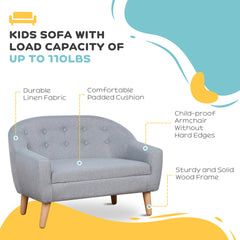 Qaba 2-Seat Kids Sofa, Toddler Sofa Couch, Linen-Like Fabric & Wood Frame Sofa Chair for Ages 3-7, 11" High Seat, Gray