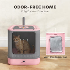 PawHut Cat Litter Box with Lid, Enclosed Litter Box for Medium Cats, Front-Entry and Top-Exit, Scoop, Deodorizer Bag, Pink