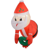 Outsunny 3.4' Inflatable Santa Claus Holding Wreath w/ LED Lights, Blow-Up Outdoor Hanging Display for Garden Party