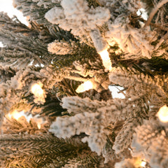 HOMCOM 6' Pre Lit Artificial Flocked Christmas Trees, with Snow Branches, Warm Yellow Clear Lights, Auto Open, Extra Bulb