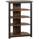 HOMCOM Media Stand with 4-Tier Audio Rack AV Media Corner Shelf with Cable Management for DVD Players Game Console TV Box Cable Box Xbox WiFi Router, Brown