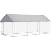 PawHut Outdoor Dog Kennel w/ Adjustable & Rotatable Bowl Rack, Waterproof UV-Resistant Cover, Secure Lock, 19.7' x 7.5' x 7.5'
