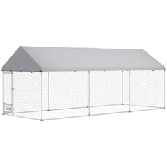 PawHut Outdoor Dog Kennel w/ Adjustable & Rotatable Bowl Rack, Waterproof UV-Resistant Cover, Secure Lock, 19.7' x 7.5' x 7.5'