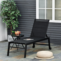 Outsunny Outdoor Chaise Lounge with Wheels, Five Position Recliner for Sunbathing, Suntanning, Steel Frame, Breathable Fabric for Beach, Yard, Patio, Black