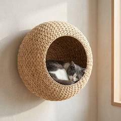 PawHut Wall Mounted Cat Condo with Washable Cushion, Natural Wood
