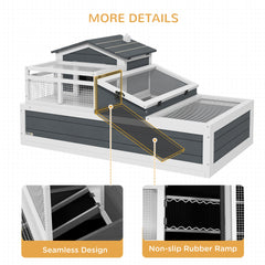 PawHut 3-Room Tortoise Habitat House w/ Balcony & 2 Stories, 44" x 25.5" x 23", Gray