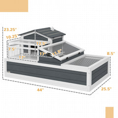 PawHut 3-Room Tortoise Habitat House w/ Balcony & 2 Stories, 44" x 25.5" x 23", Gray