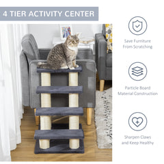 PawHut Cat Tree with 4 Steps for High Beds w/ Sisal Scratching Post