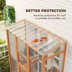 PawHut Outdoor Catio Cat Enclosure, Large Wooden Cat House with 6 Jumping Platforms, Scratching Post, 2 Ramps, for 2-3 Kittens