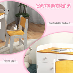 Qaba Kids Desk and Chair Set with Storage, Study Desk with Chair, White