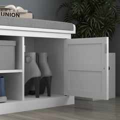 HOMCOM Shoe Storage Bench with Cushioned Seat, Entryway Bench Seat with 2 Cabinets and Adjustable Shelf for Hallway, White
