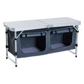 Outsunny 47" Portable Camping Table Aluminum Picnic Folding Camping Table with Carrying Handle and Storage Organizer