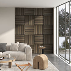 HOMCOM 24" x 24" Wood Panels for Wall, 4 Pack Acoustic Panels, Sound Absorbing Slat Wall for Wall Decor, Home, Brown