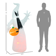 HOMCOM 5.9' Halloween LED Yard Decor Ghost with Pumpkin, Blow Up Inflatable Outdoor Decoration, Waterproof