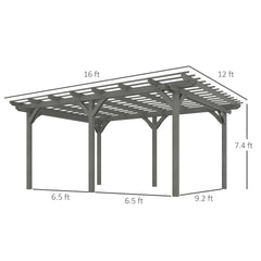 Outsunny 12' x 16' Outdoor Pergola, Wood Gazebo Grape Trellis with Stable Structure for Climbing Plant Support, Gray