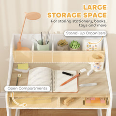 Qaba Kids Desk and Chair Set with Storage and Shelves, for Bedroom & Study Room, Gift for 3-8 Years Old, Natural Wood