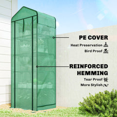 Outsunny Mini Greenhouse with Screen Roof, 5 Tier Portable Small Greenhouse with High Strength PE Cover, Green