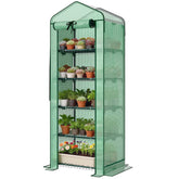 Outsunny Mini Greenhouse with Screen Roof, 5 Tier Portable Small Greenhouse with High Strength PE Cover, Green