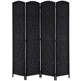 HOMCOM Room Divider 4 Panel, 6FT Tall Folding Privacy Screen, Freestanding Hand-Woven Partition for Room Separation with 360° Hinges, Paper Rope Diamond Weave, Black