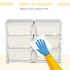 Qaba 3 Tier Kids Storage Unit, Toy Organizers and Storage with 6 Drawer Chest for Kids Bedroom Nursery Kindergarten Living Room for Boys Girls Toddlers, Cream White